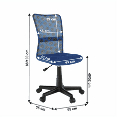 KONDELA Vrtljivi stol, modra/vzorec/črna, GOOFS