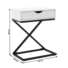 KONDELA Stranska mizica/nočna omarica, Bela črna, VIRED