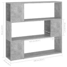 Vidaxl Knjižna omara za razdelitev prostora betonsko siva 100x24x94 cm
