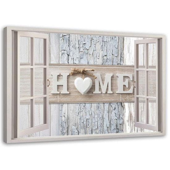 shumee Slika na platnu, Okno Napis Home Heart shabby chic - 90x60