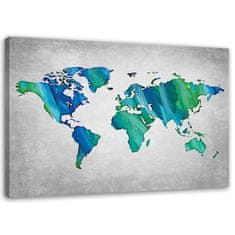 shumee Slika na platnu, modri in zeleni zemljevid sveta - 90x60