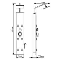 Vidaxl Panelna enota za tuš steklo 18x45,5x130 cm črna