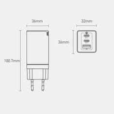 BASEUS GaN3 omrežni polnilnik 2x USB-C / USB 65W PD QC + kabel USB-C / USB-C 1m, črna