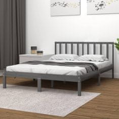 Greatstore Okvir za posteljo, siv, masivni borov les, 135x190 cm, dvojni