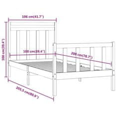 Vidaxl Posteljni okvir črn iz trdne borovine 100x200 cm