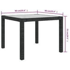 Vidaxl Vrtna miza 90x90x75 cm kaljeno steklo in poli ratan črna