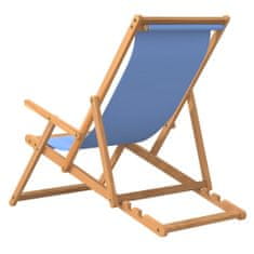 Vidaxl Zložljiv stol za na plažo trdna tikovina moder