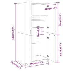 Vidaxl Garderobna omara siva sonoma 80x52x180 cm konstruiran les