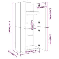 Vidaxl Garderobna omara siva sonoma 90x52x200 cm konstruiran les