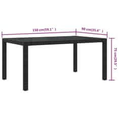 Vidaxl Vrtna miza 150x90x75 cm kaljeno steklo in poli ratan črna