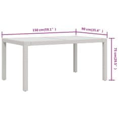 Vidaxl Vrtna miza 150x90x75 cm kaljeno steklo in poli ratan bel