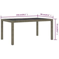 Vidaxl Vrtna miza 150x90x75 cm kaljeno steklo in poli ratan siva