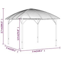 Vidaxl Gazebo z obokano streho, 3x3 m, antracit