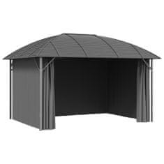 Vidaxl Gazebo z zavesami in obokano streho, 3x4 m, antracit