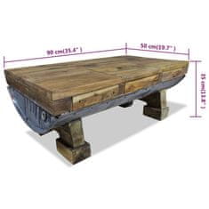 Vidaxl Klubska mizica iz masivnega predelanega lesa 90x50x35 cm
