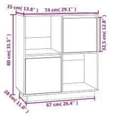 Vidaxl Komoda bela 74x35x80 cm trdna borovina