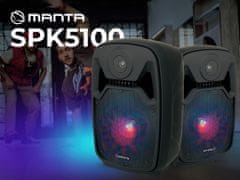 Manta SPK5100 karaoke zvočni sistem, 18 W RMS, Bluetooth 5.0, RGB LED, črn