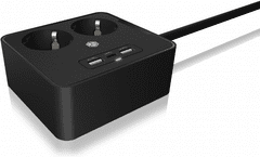 IcyBox podaljšek, 1,9m za dve 220V vtičnici, USB polnilnik, 2xUSB-A, 1xUSB-C (IB-MPS2220B-CH)