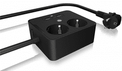 IcyBox podaljšek, 1,9m za dve 220V vtičnici, USB polnilnik, 2xUSB-A, 1xUSB-C (IB-MPS2220B-CH)