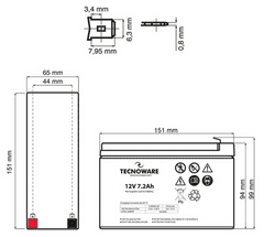 Tecnoware akumulator, 12V, 7,2Ah, črn (EACPE12V7A2TWP)