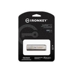 Kingston Ironkey Locker+ 50 USB ključ, 64 GB, 3.2 Gen1, 256bit enkripcija, kovinski