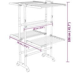 Vidaxl 2-nadstropno stojalo za perilo s kolesi srebrno 60x70x106 cm