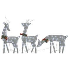 Vidaxl Družina božičnih jelenov 270x7x90 cm srebrna hladno bela mreža