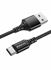 Borofone X54 podatkovni kabel tip-C na USB, 1 m, 2,4 A, črn, pleten