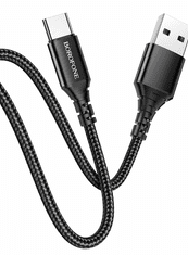 Borofone X54 podatkovni kabel tip-C na USB, 1 m, 2,4 A, črn, pleten