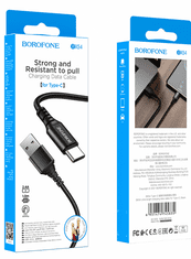 Borofone X54 podatkovni kabel tip-C na USB, 1 m, 2,4 A, črn, pleten