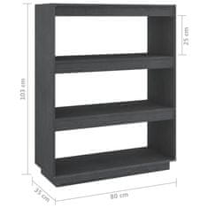 Vidaxl Knjižna omara za razdelitev prostora siva 80x35x103 cm borovina