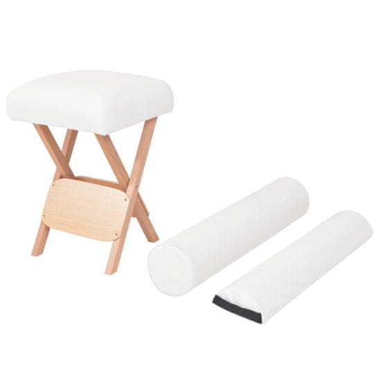 Vidaxl Zložljiv masažni stolček z 12 cm debelim sedežem 2 blazini bel