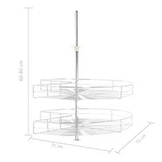 Vidaxl Kuhinjska košara 2-nadstropna srebrna vrtljiva 71x71x80 cm