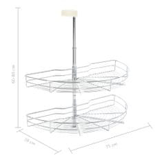 Vidaxl Kuhinjska košara 2-nadstropna srebrna 180 stopinj 75x38x80 cm