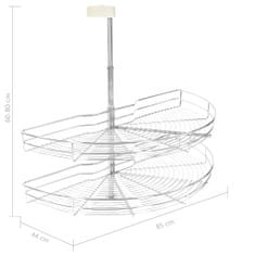 Vidaxl Kuhinjska košara 2-nadstropna srebrna vrtljiva 85x44x80 cm