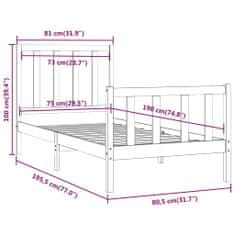 Greatstore Posteljni okvir črn iz trdnega lesa 75x190 cm 2F6