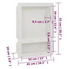 Vidaxl Niša za tuš kabino z 2 predelkoma mat bela 41x51x10 cm