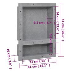 Vidaxl Niša za tuš kabino z 2 predelkoma mat siva 41x51x10 cm