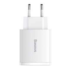 BASEUS Kompaktni hitri polnilec 2x USB USB-C 30W 3A PD QC bele barve