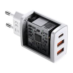 BASEUS Kompaktni hitri polnilec 2x USB USB-C 30W 3A PD QC bele barve