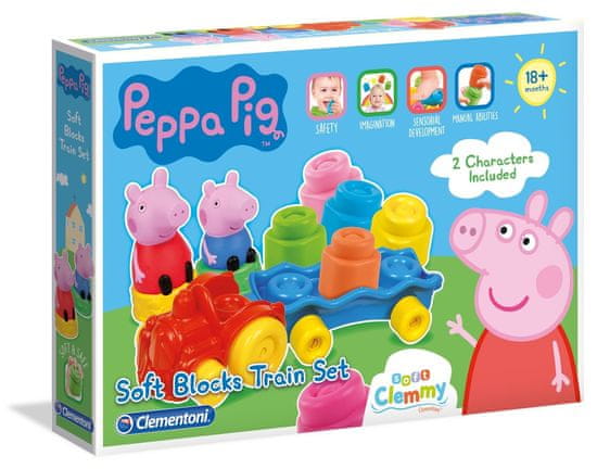 Clementoni Mehki vlak Clemmy Peppa Pig Train z 10 bloki