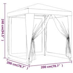 Vidaxl Vrtni šotor s 4 mrežastimi stranicami moder 2x2 m HDPE