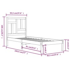 Vidaxl Posteljni okvir iz trdne borovine 90x190 cm 3FT