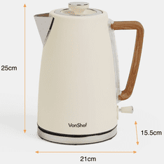 VonShef Cream & Wood grelnik vode, 1.7 l