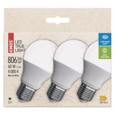 Emos True Light LED žarnica, 7,2 W, E27, nevtralna bela, 3 kosi
