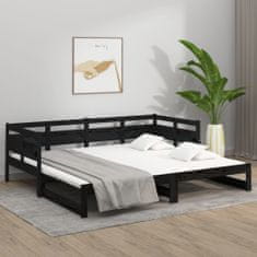 Vidaxl Izvlečna dnevna postelja črna trdna borovina 2x(90x190) cm