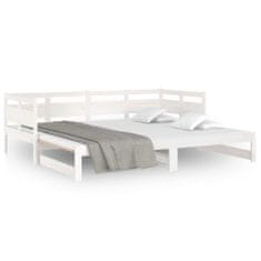 Vidaxl Izvlečna dnevna postelja bela trdna borovina 2x(80x200) cm
