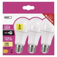 Emos LED Classic žarnica, A60, 13,2 W, E27, toplo bela, 3 kosi