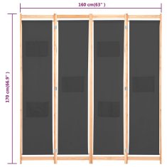 Vidaxl Paravan 4-delni 160x170x4 cm sivo blago