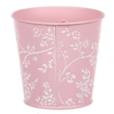 Autronic Kovinska embalaža v roza barvi z belimi vrtnicami. KK050-PINK